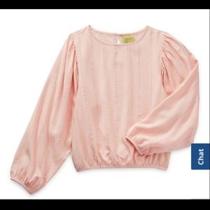 Girls Plus Sized Thereabouts Round Neck Long Sleeve Pink Blouse- XL- Casual
